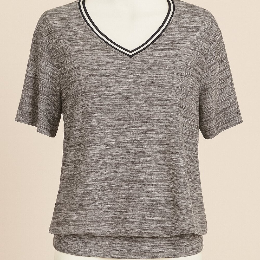 Raw Yarn Super Soft Striped V-Neck Tee Shirt Size L